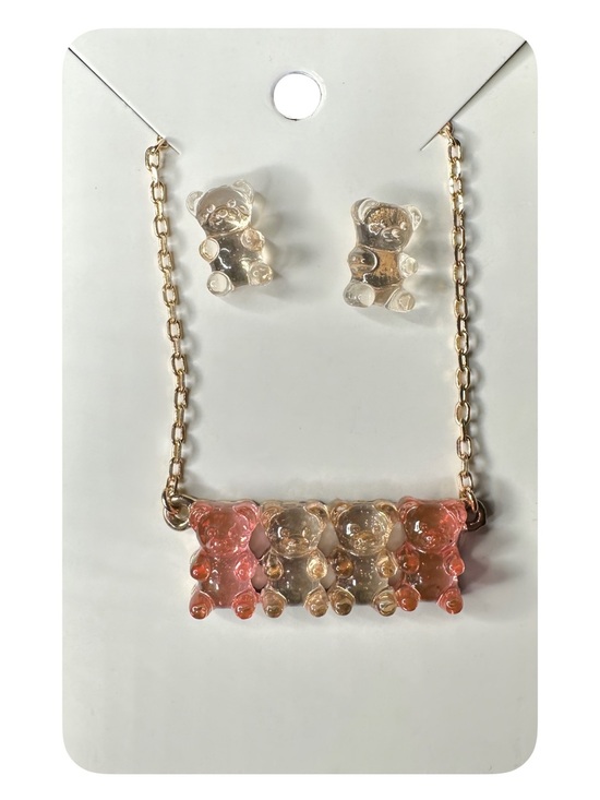 Betsey Johnson Jewelry - Betsey Johnson Pink and Gold Gummy Bear Necklace with Stud Earrings
